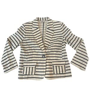 NWOT Weill Women's Size US 12 Blazer Navy Ivory Stripe 100% Cotton Preppy Career